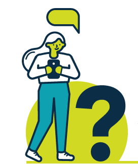 Drawing of person holding a phone with question mark beside them.